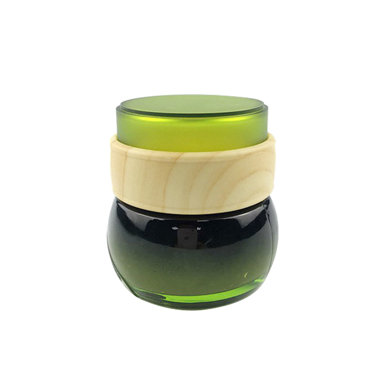 green glass container and skin caregreen glass bottle glass cream jar with bamboo wood lid