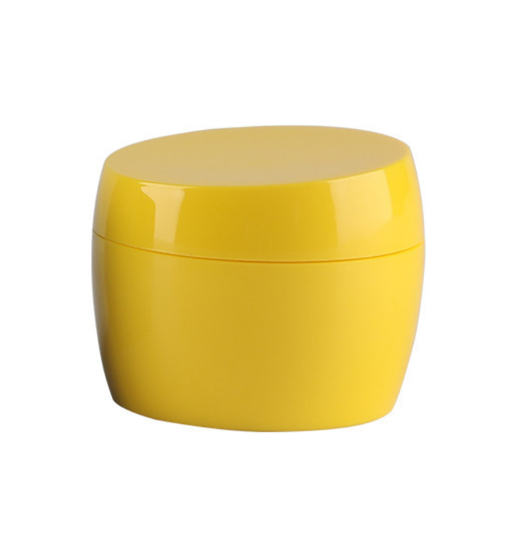 green yellow white child resistant hair products plastic cosmetic jar
