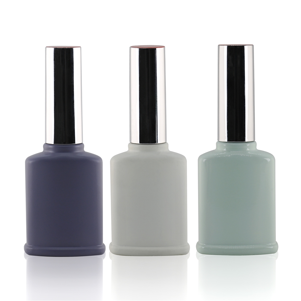 guangzhou factory OEM custom coated empty uv gel nail polish glass bottle with silver caps and flat dupont brush