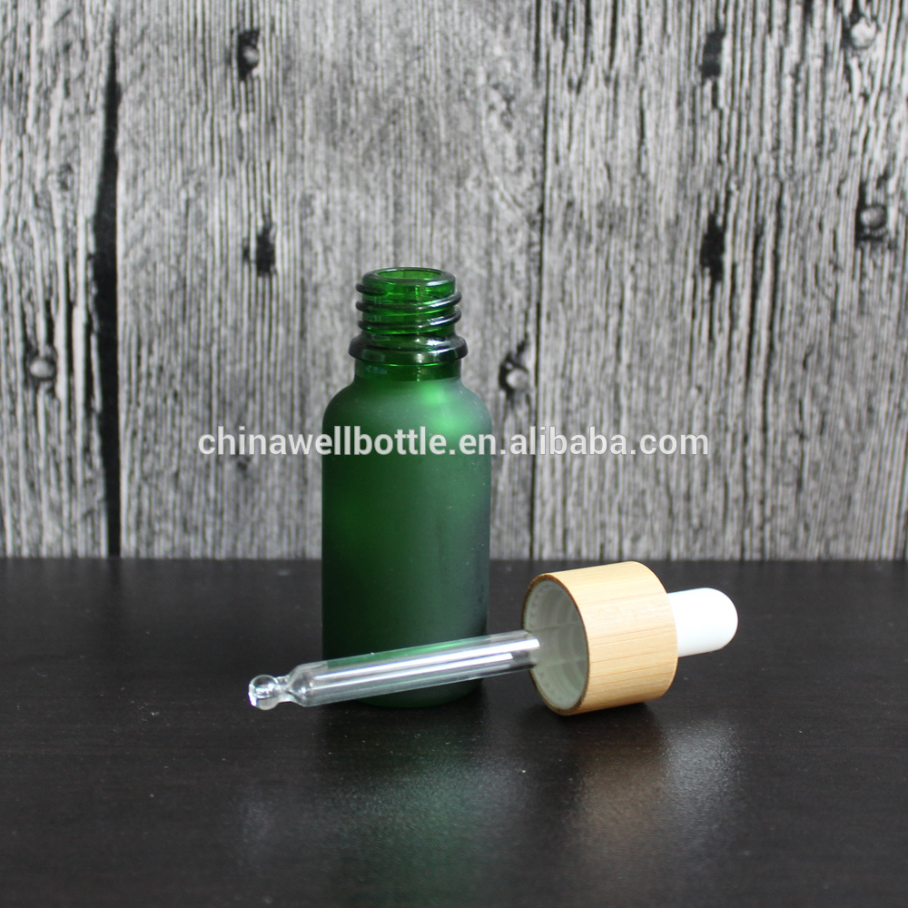 hair serum glass green frosted glass dropper bottle 20ml with the bamboo cap R-68Z