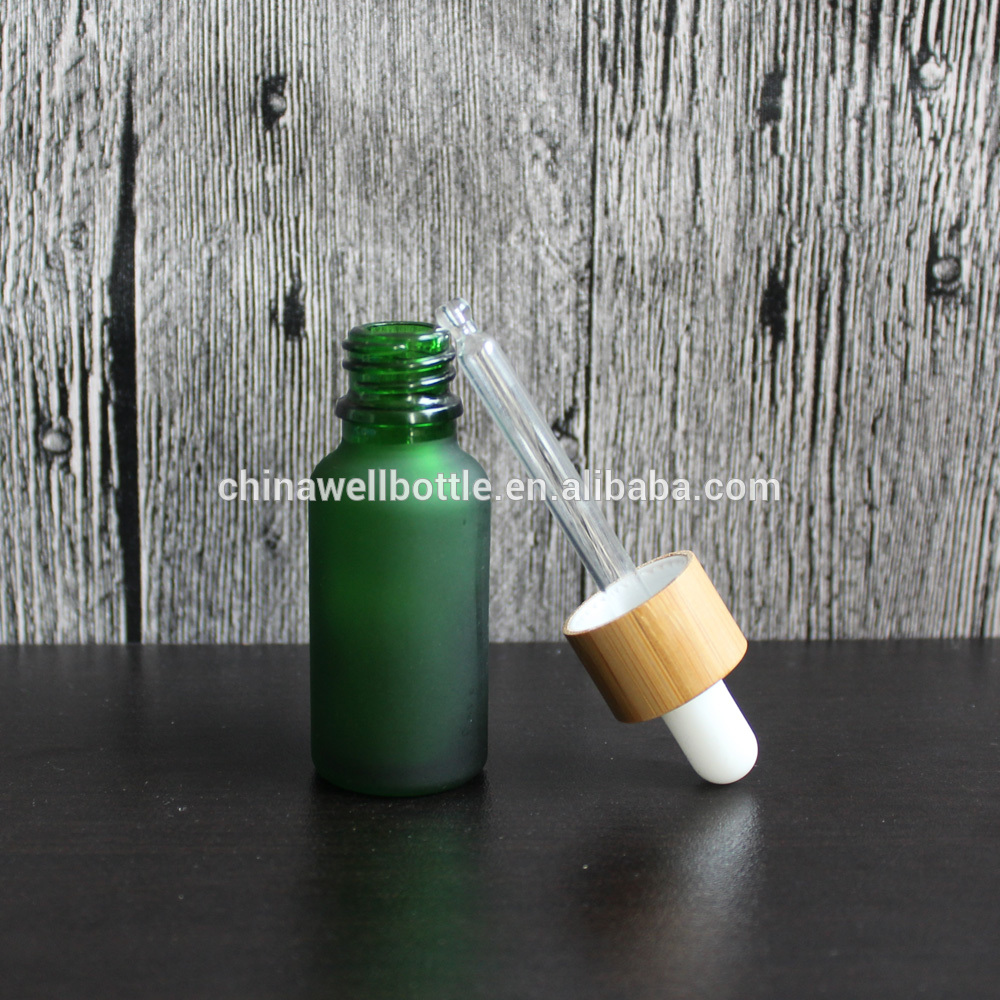hair serum glass green frosted glass dropper bottle 20ml with the bamboo cap R-68Z