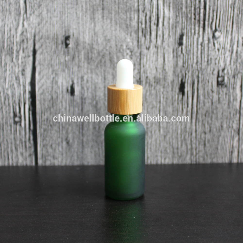 hair serum glass green frosted glass dropper bottle 20ml with the bamboo cap R-68Z