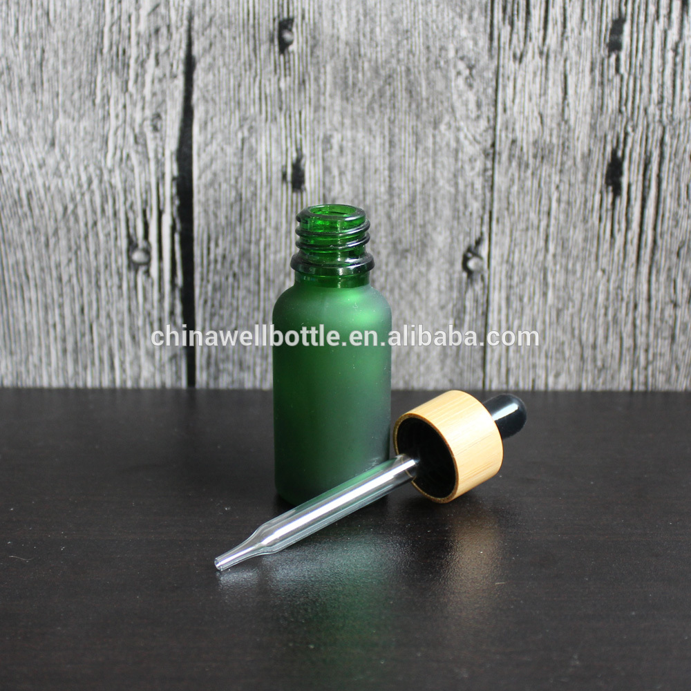 hair serum glass green frosted glass dropper bottle 20ml with the bamboo cap R-68Z