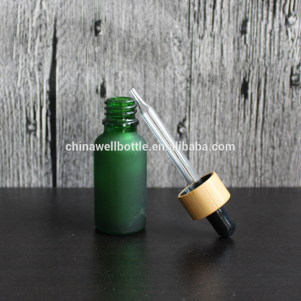 hair serum glass green frosted glass dropper bottle 20ml with the bamboo cap R-68Z