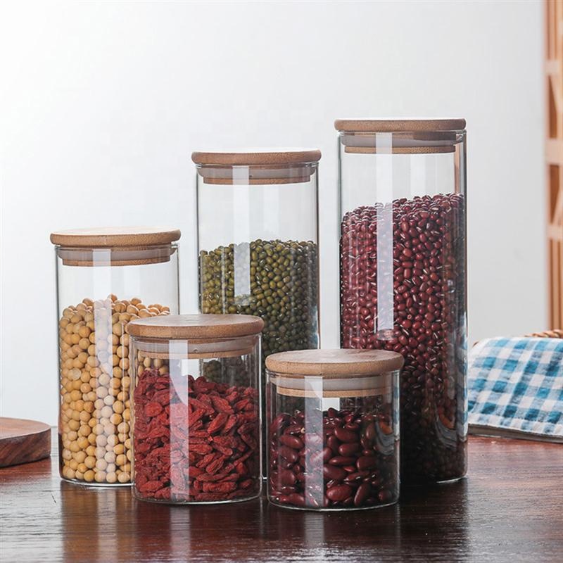 hand made high quality decorative storage glass jar straight sided glass jar bamboo lid