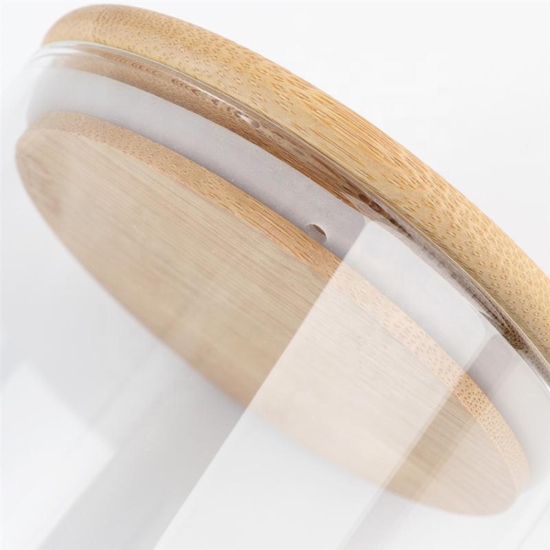 hand made high quality decorative storage glass jar straight sided glass jar bamboo lid