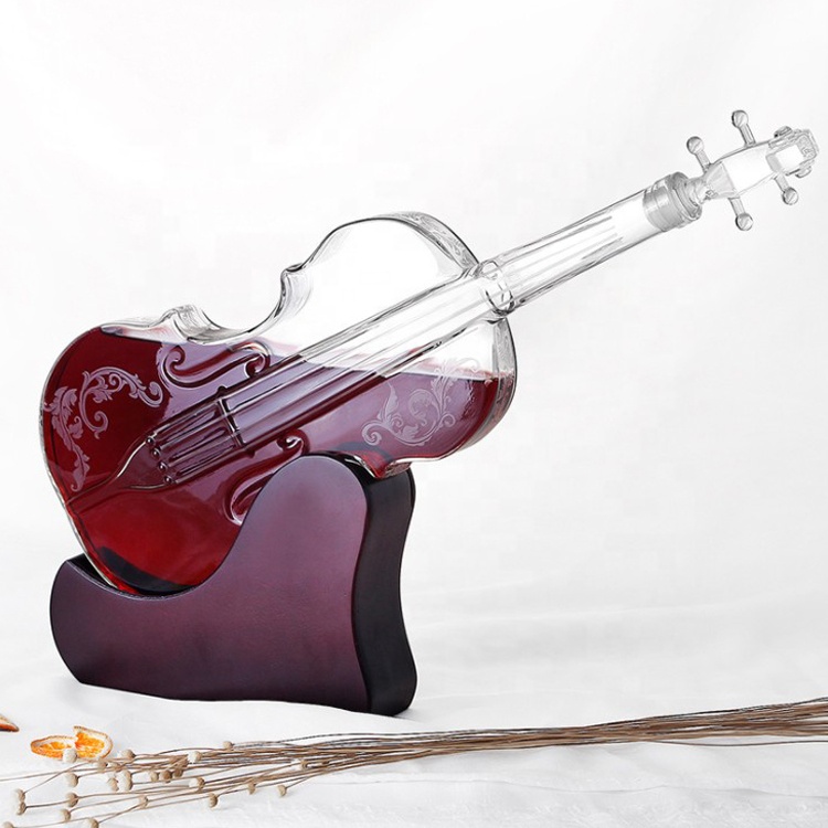 handmade custom 1000ml violin shape transparent glass wine bottle