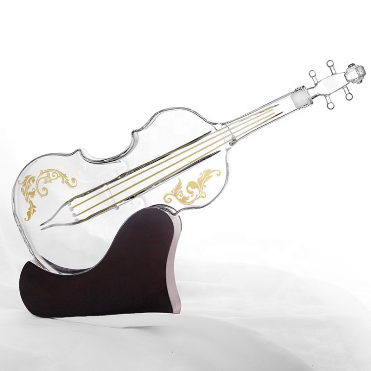handmade custom 1000ml violin shape transparent glass wine bottle