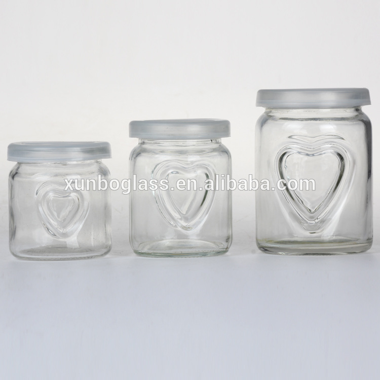 heart shape dessert glass jar for yogurt with plastic lid 100ml 200ml 300ml
