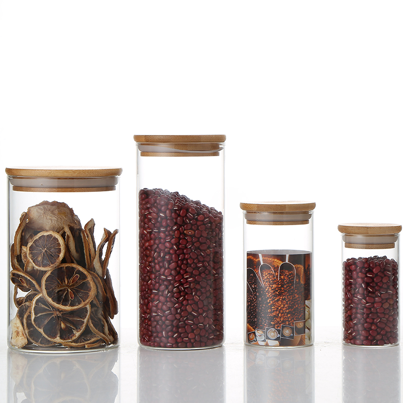 heat-resistance high Borosilicate glass container on discount food container medicine bottle cosmetics bottle bamboo cover