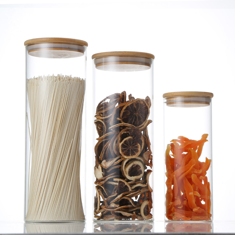 heat-resistance high Borosilicate glass container on discount food container medicine bottle cosmetics bottle bamboo cover