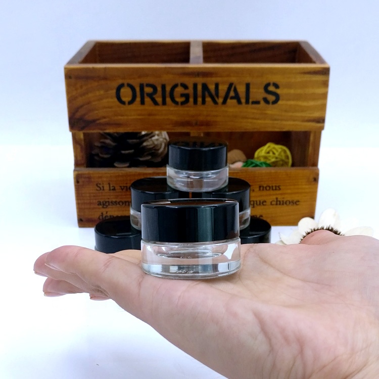 herbs oil bottle gram jars 3ml 3g empty glass concentrate containers with airtight black lids for oils waxes cosmetics eye cream