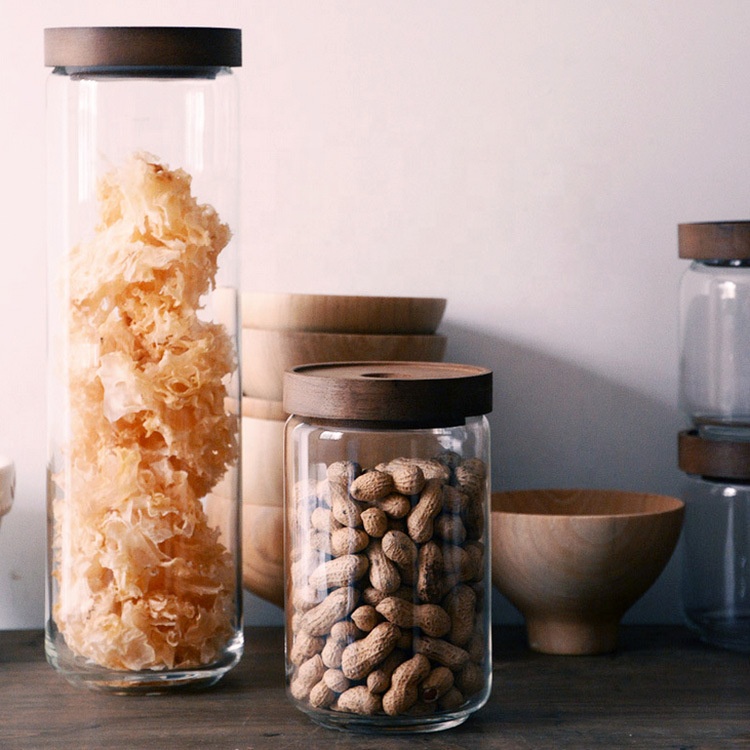 high borosilicate airtight glass jar with acacia wood lid 325ml