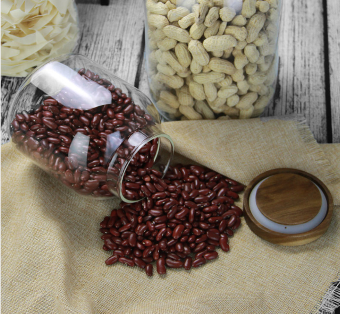 high borosilicate airtight glass jar with acacia wood lid