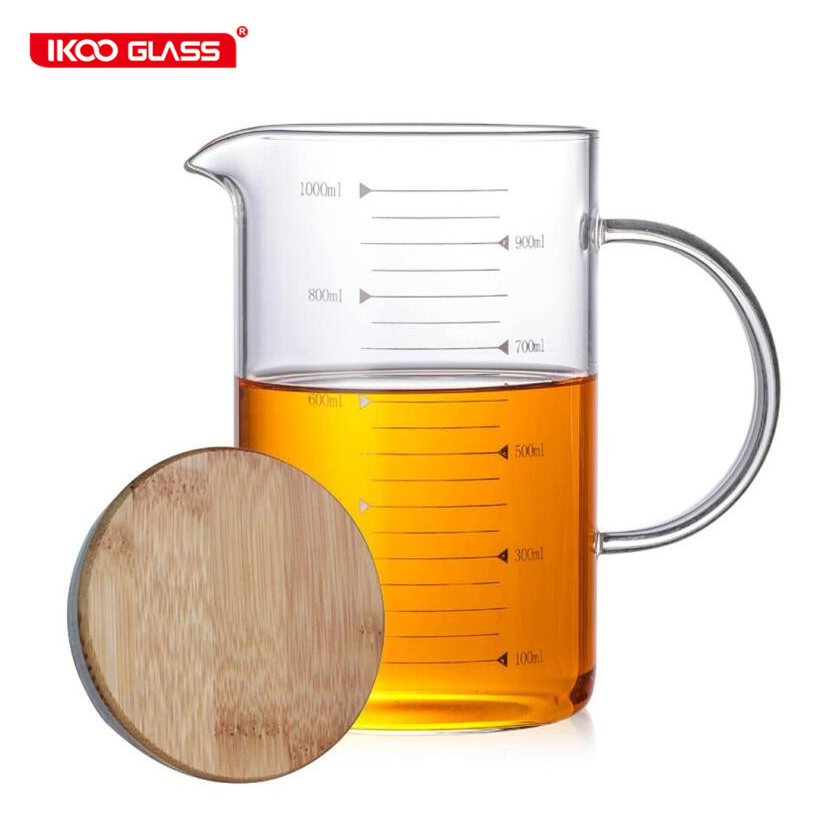 high borosilicate cheap glass measuring jar with lid bamboo