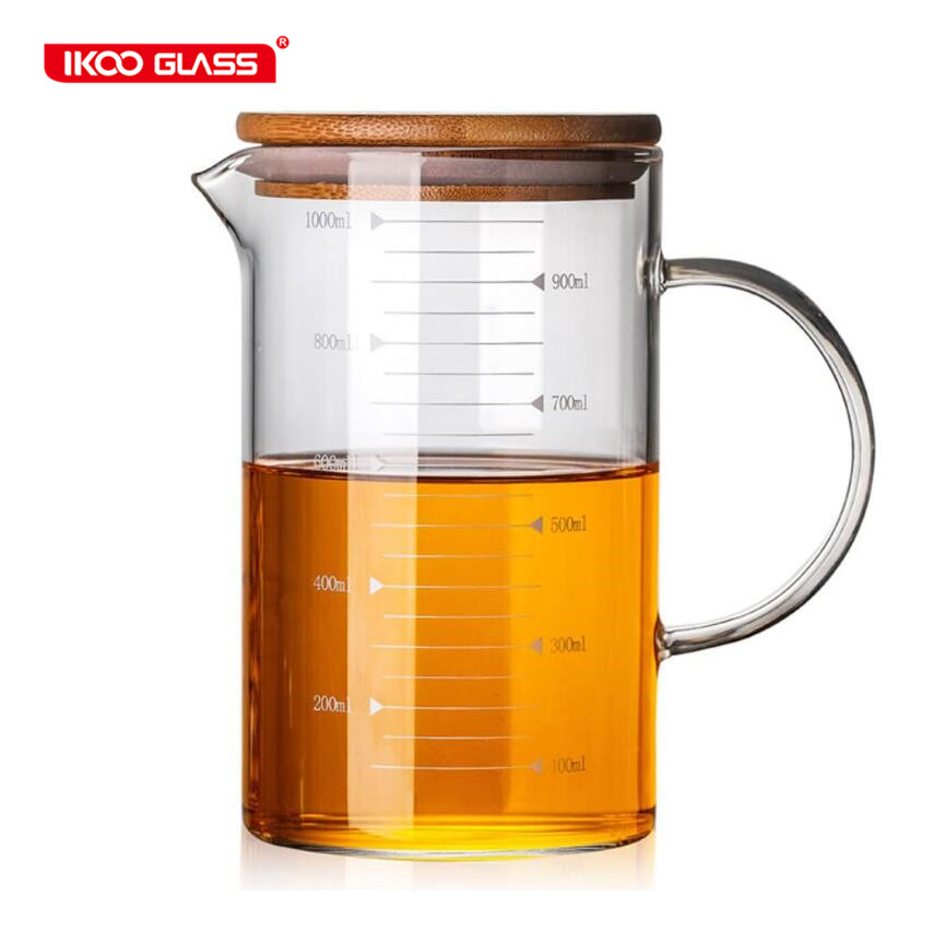 high borosilicate cheap glass measuring jar with lid bamboo