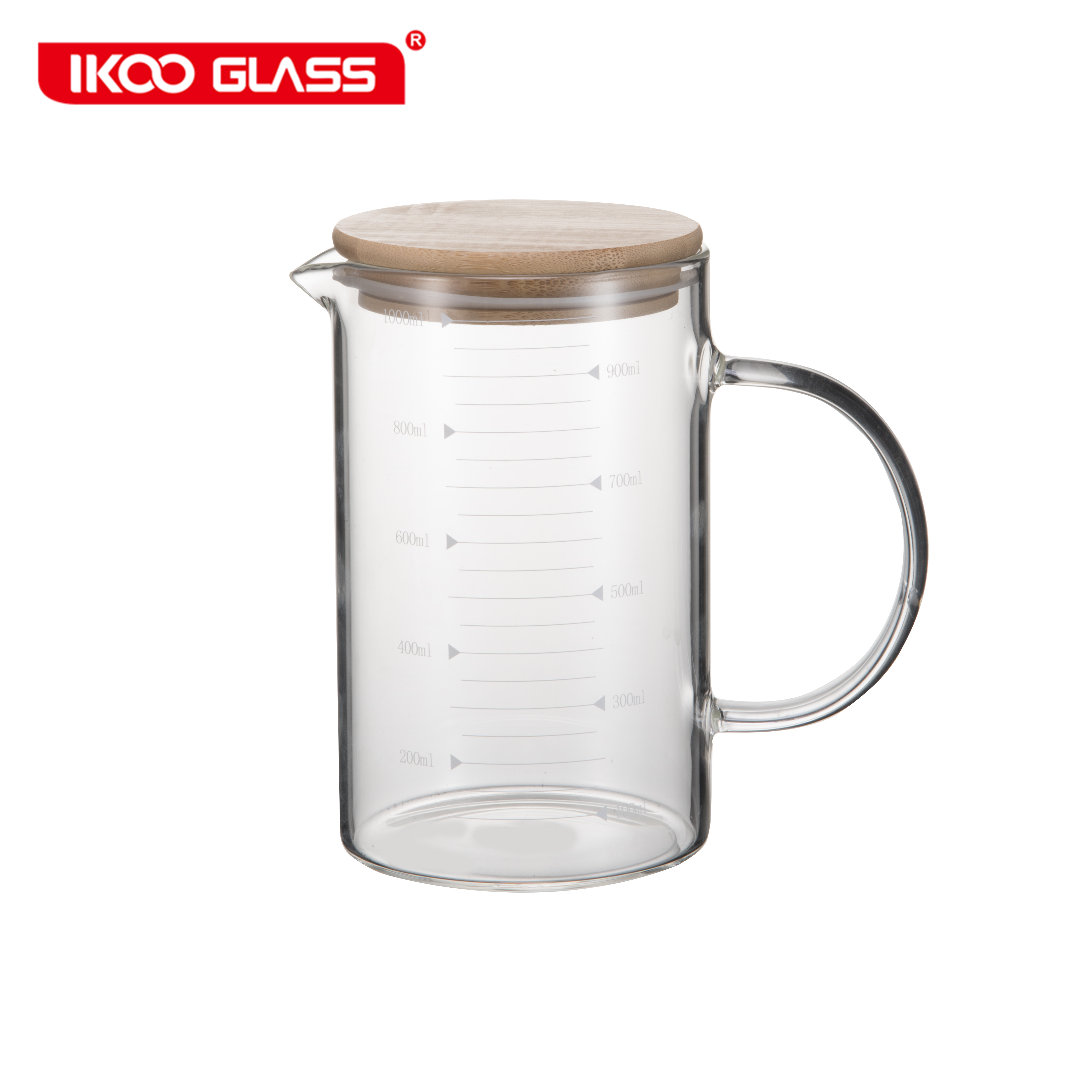 high borosilicate cheap glass measuring jar with lid bamboo
