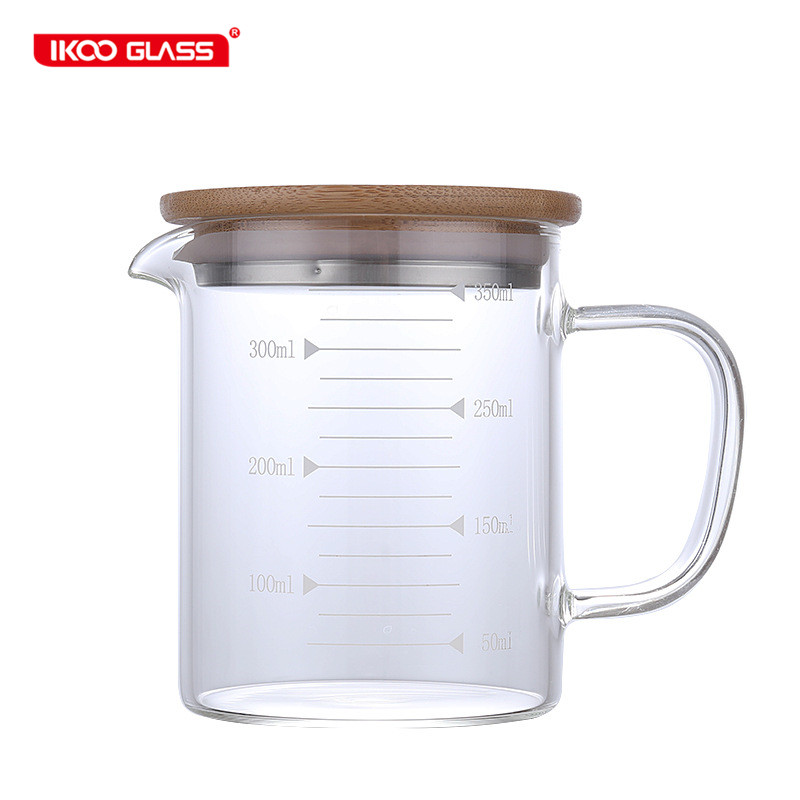 high borosilicate cheap glass measuring jar with lid bamboo
