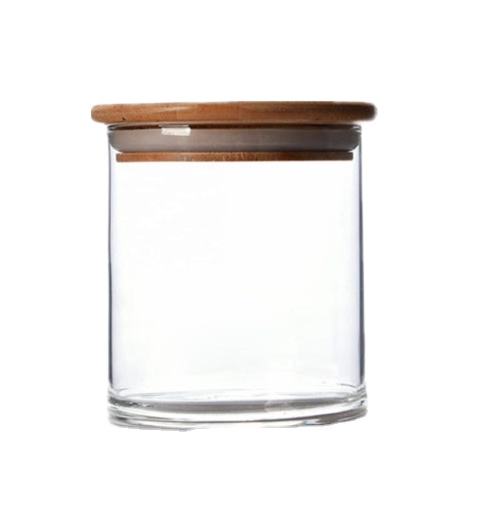 high borosilicate glass food storage jar with bamboo wooden lids