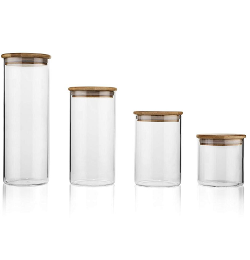 high borosilicate glass food storage jar with bamboo wooden lids