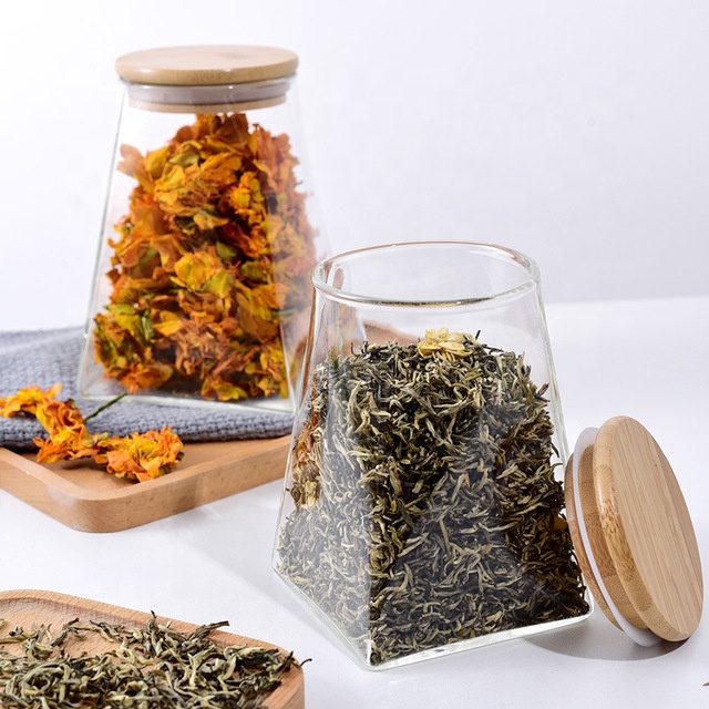 high borosilicate glass jar airtight trapezoid storage tank candy jars food canister container with bamboo lid wooden cap