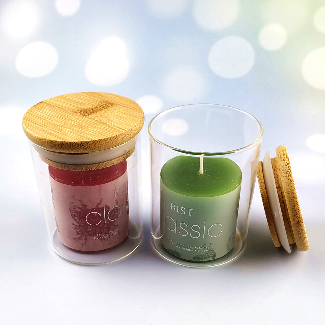 high borosilicate luxury empty clear candle jars glass in bulk wih bamboo lids