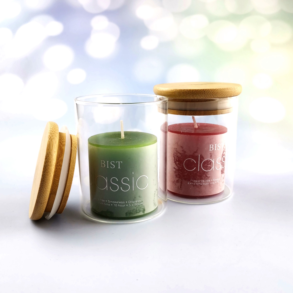 high borosilicate luxury empty clear candle jars glass in bulk wih bamboo lids