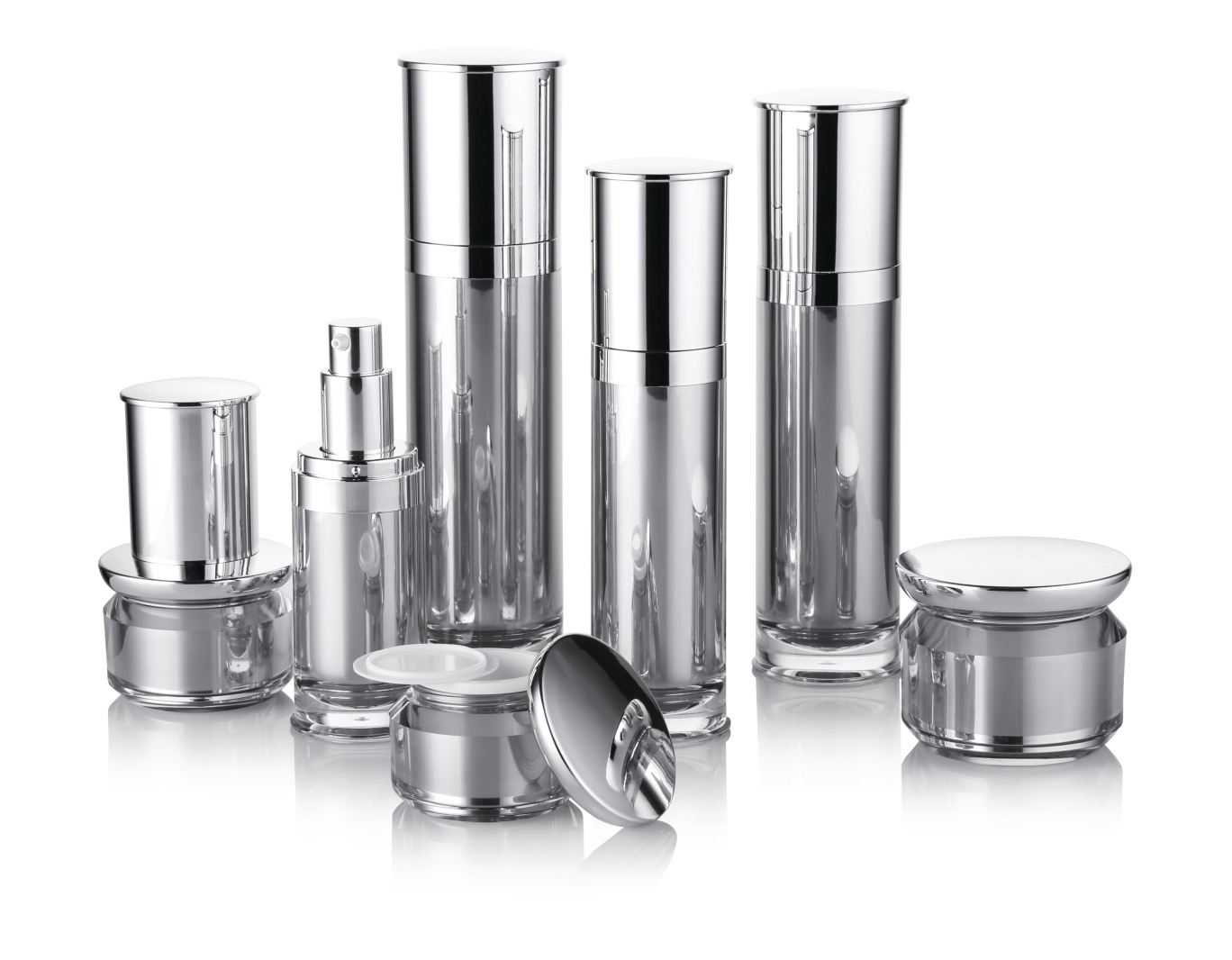 high class eaves side round cosmetic  package acrylic lotion bottle and cream jars
