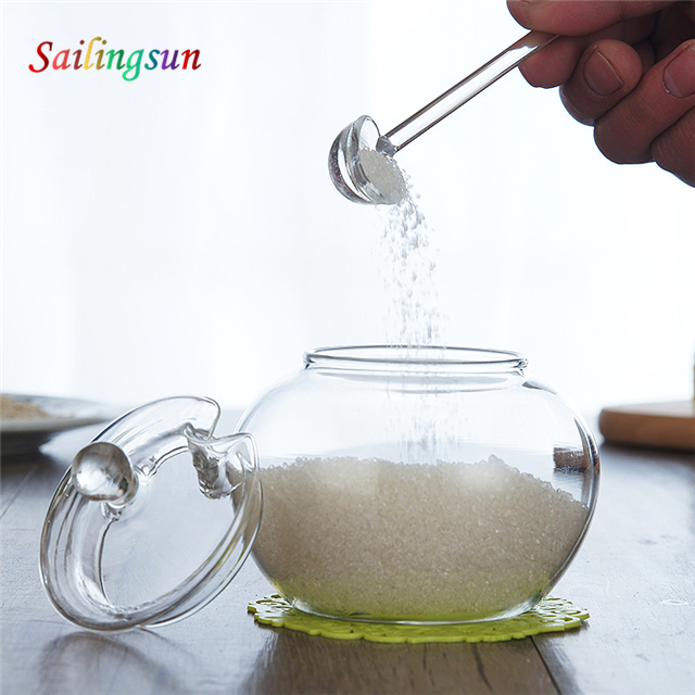 high clear quanlity grade with sproon handcraft pyrex glass condiment jar