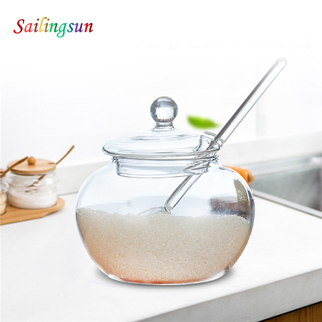 high clear quanlity grade with sproon handcraft pyrex glass condiment jar