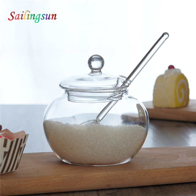 high clear quanlity grade with sproon handcraft pyrex glass condiment jar