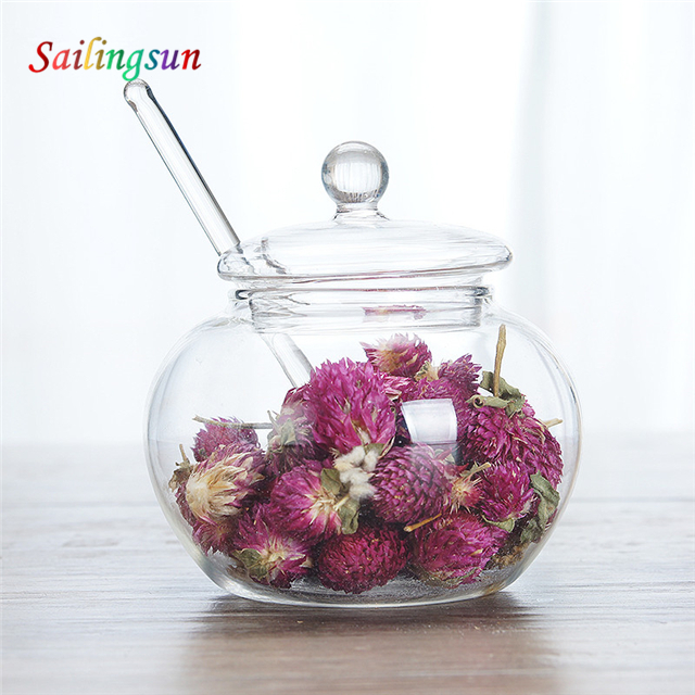 high clear quanlity grade with sproon handcraft pyrex glass condiment jar
