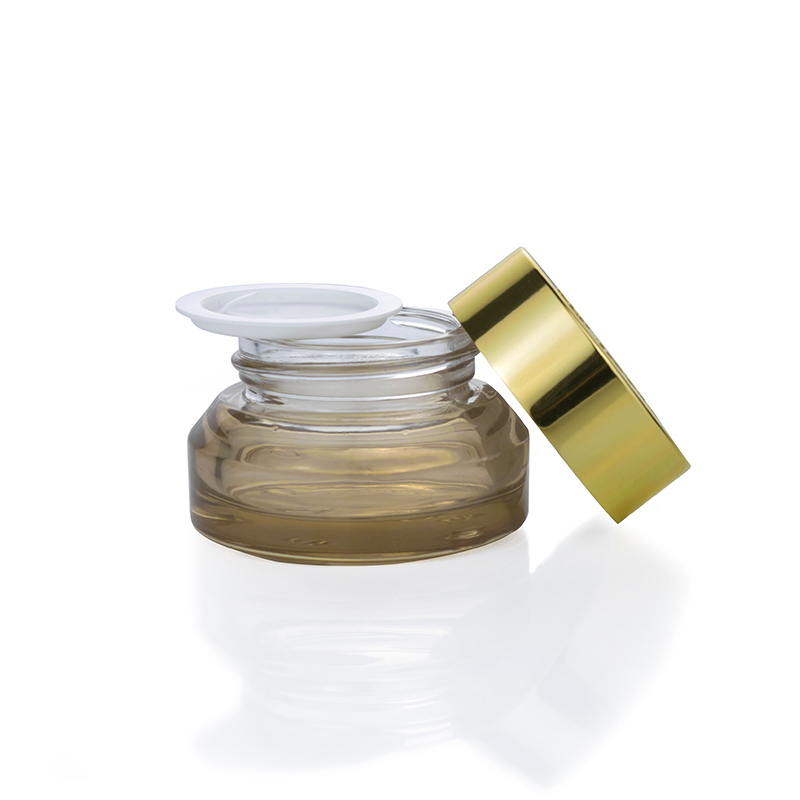 high end 15ml slant shoulder cosmetic glass jar 15g 30g 50g 100g empty grey collagen retinol cream glass jar with gold lid