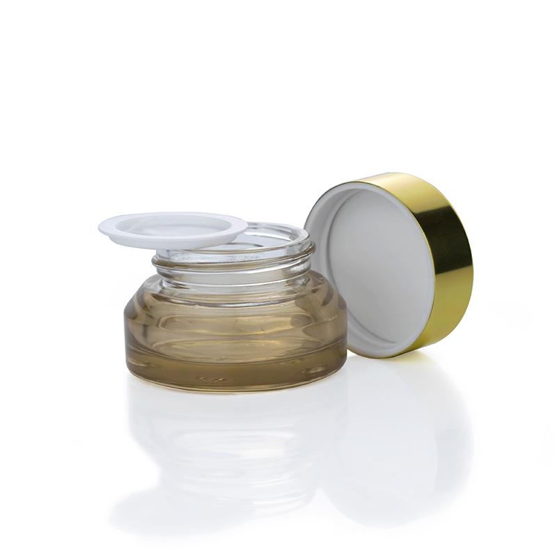 high end 15ml slant shoulder cosmetic glass jar 15g 30g 50g 100g empty grey collagen retinol cream glass jar with gold lid