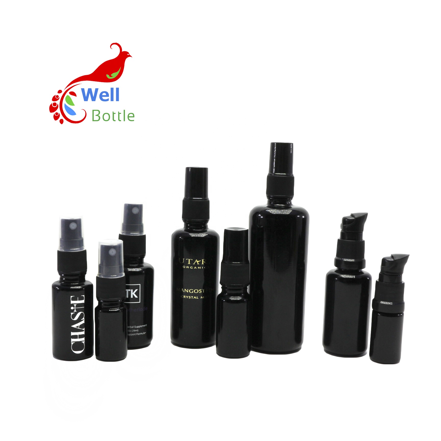 high end black cosmetic uv glass bottles serum pump bottle for lotion cream VJ-450C