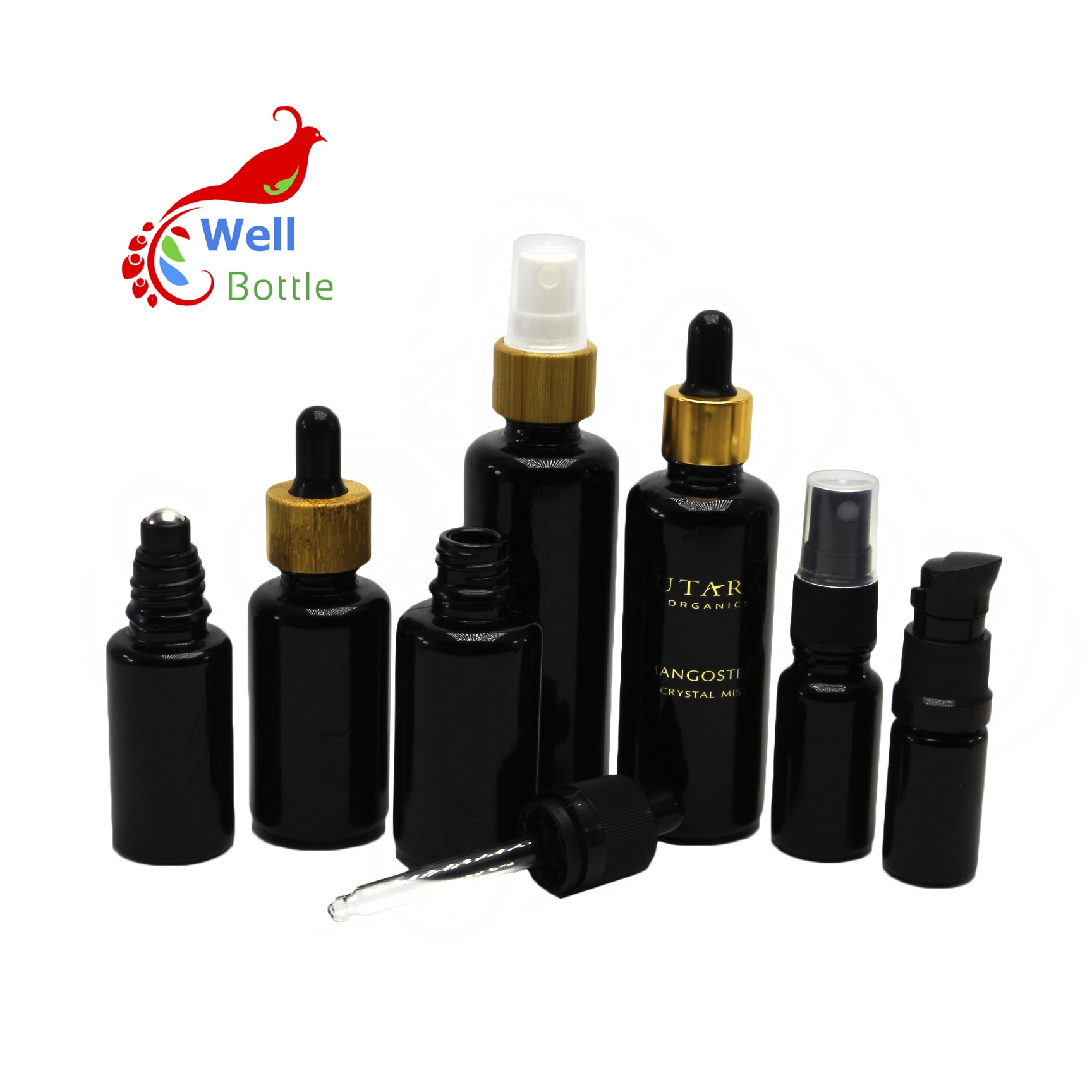 high end black cosmetic uv glass bottles serum pump bottle for lotion cream VJ-450C