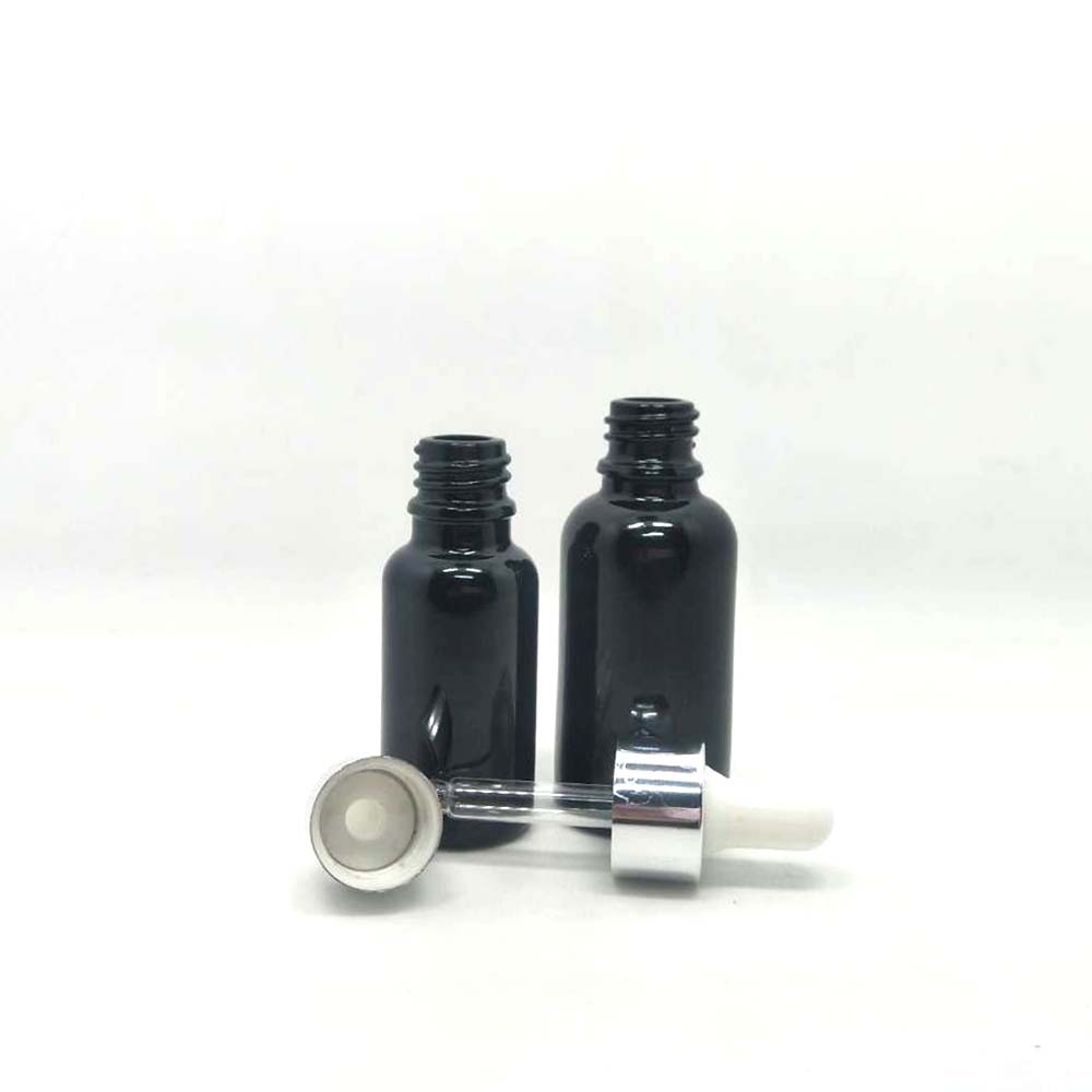 high-end black glass dropper bottle for essential oil with aluminous cap