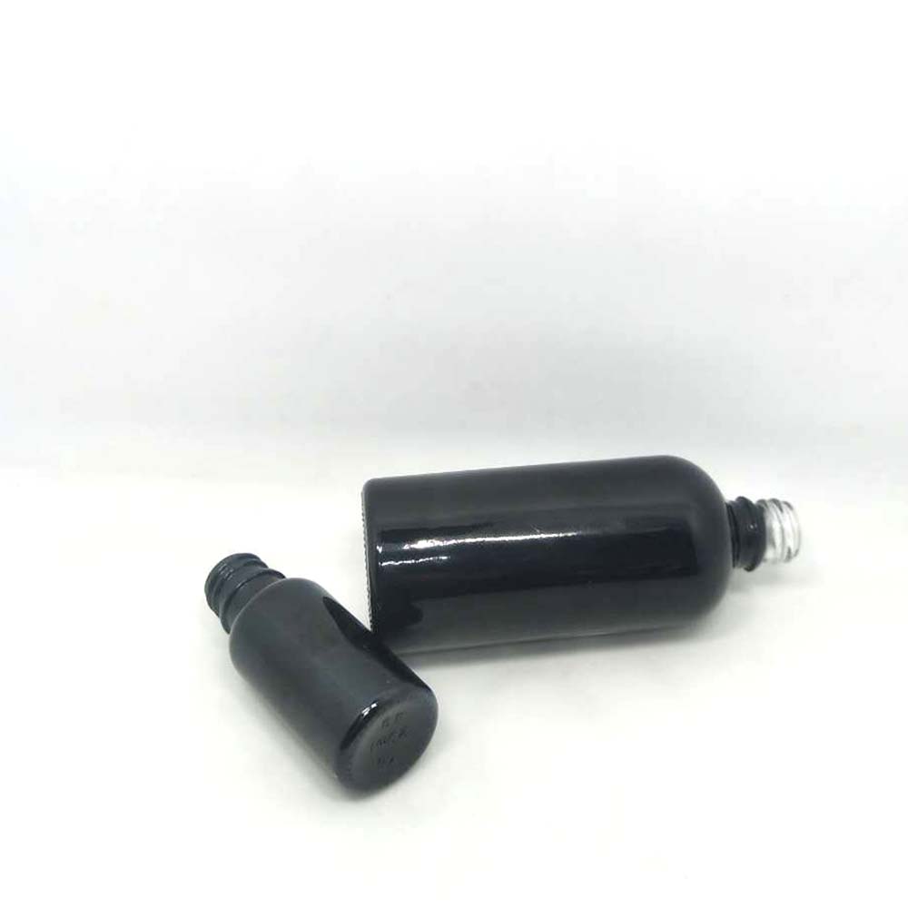high-end black glass dropper bottle for essential oil with aluminous cap