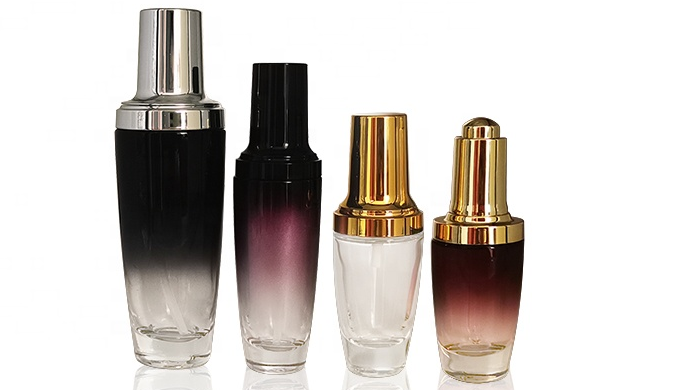 high end clear black make up empty 30ml 50ml golden glass pump Lancome cosmetic perfume bottle