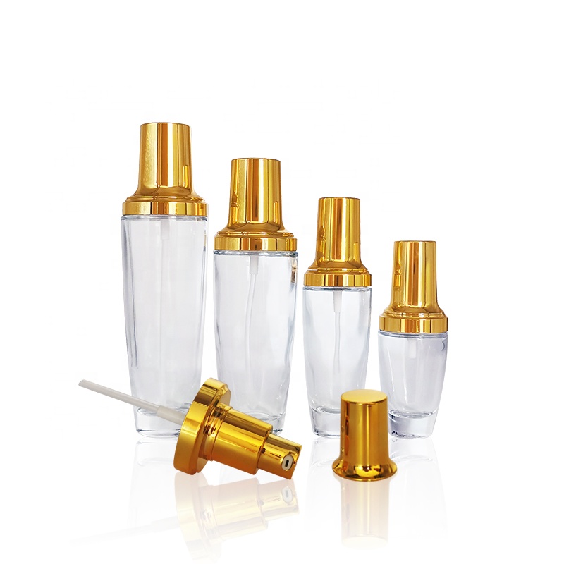 high end clear black make up empty 30ml 50ml golden glass pump Lancome cosmetic perfume bottle