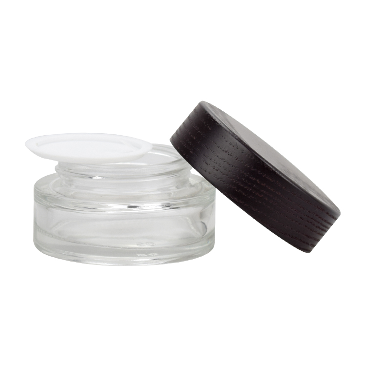 high end clear glass 5g 15g 30g 50g 100g face mask cosmetic cream with nature wood lid
