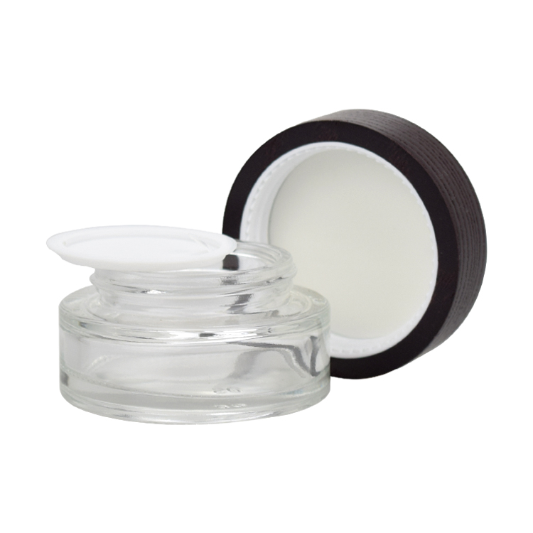high end clear glass 5g 15g 30g 50g 100g face mask cosmetic cream with nature wood lid