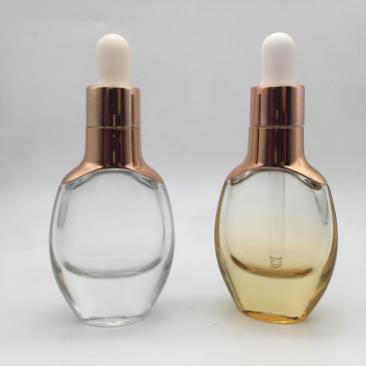 high end cosmetic bottle 30ml clear flat round shape essential oil glass dropper bottle LAMER oil bottle