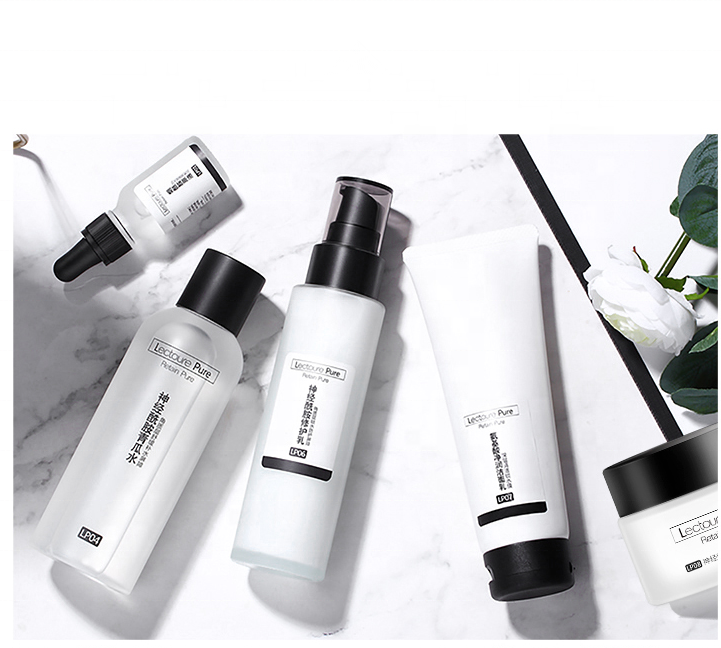 high-end cosmetic set packaging glass bottle for essence emulsion face cream 100ml 150ml 50ml with pump and spray plastic cap