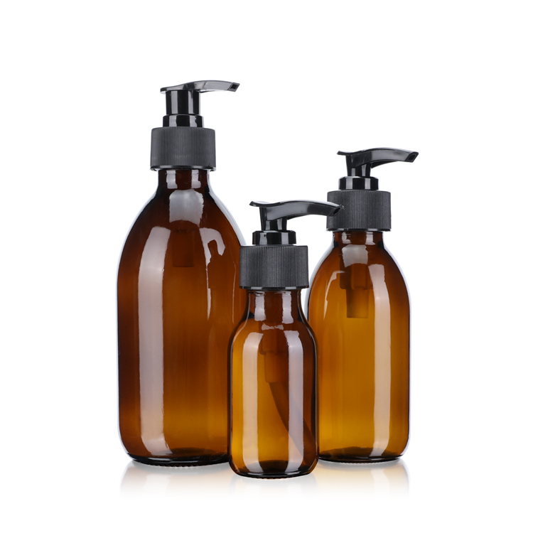 high end empty amber cosmetic glass bottle 30 60 100 125 150 200 ml glass lotion bottle with pump