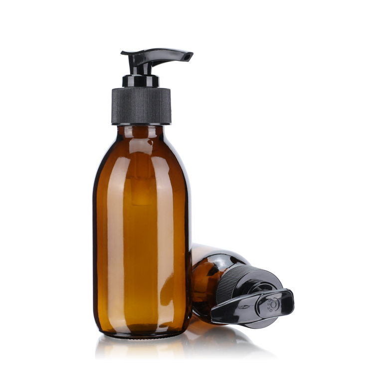 high end empty amber cosmetic glass bottle 30 60 100 125 150 200 ml glass lotion bottle with pump