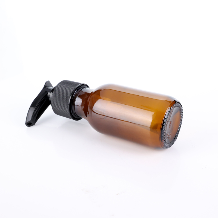 high end empty amber cosmetic glass bottle 30 60 100 125 150 200 ml glass lotion bottle with pump