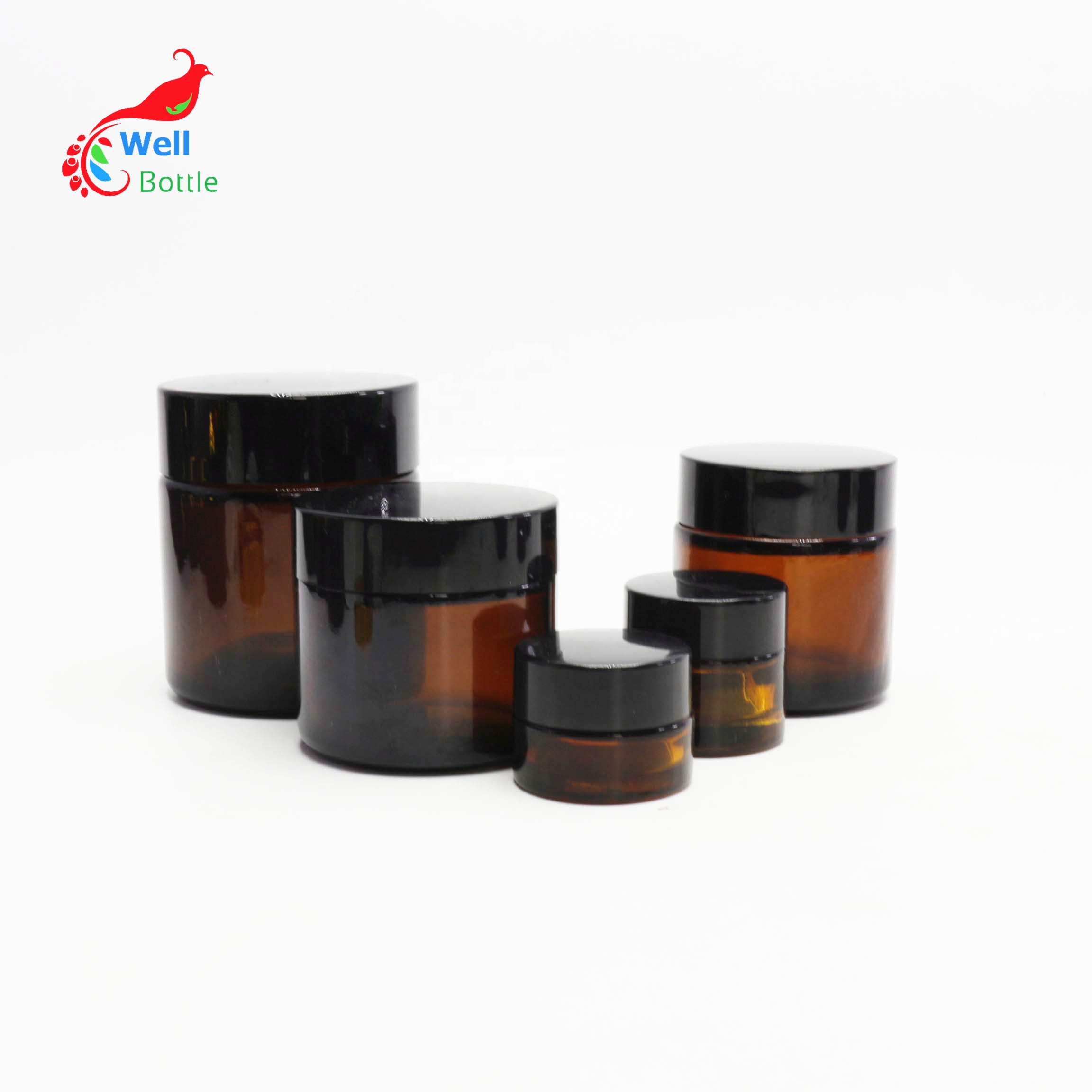 high end frosted matte amber cosmetic glass bottle and jar pump bottle for lotion serum cream full set GJ-04A