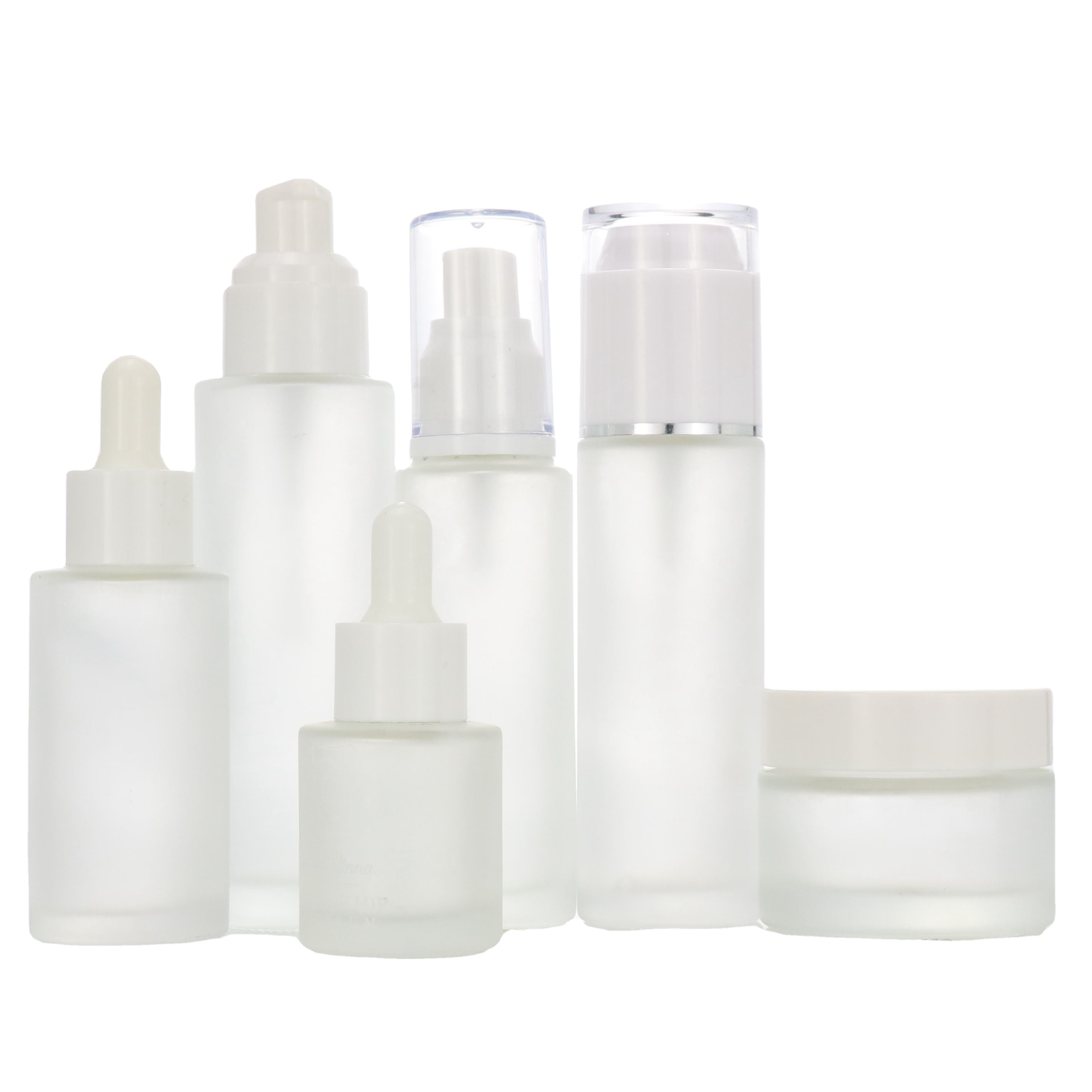 high end frosted matte black cosmetic glass bottle and jar pump bottle for lotion serum cream full set