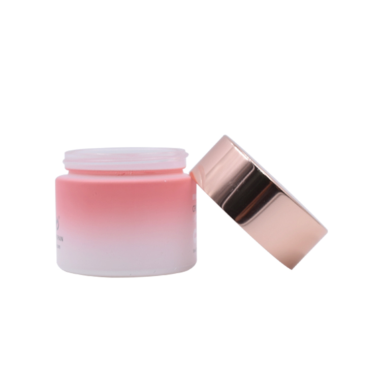 high end pink  fancy luxury face cosmetic packaging cream printing logo glass  jar with eose gold aluminum metal screw lid